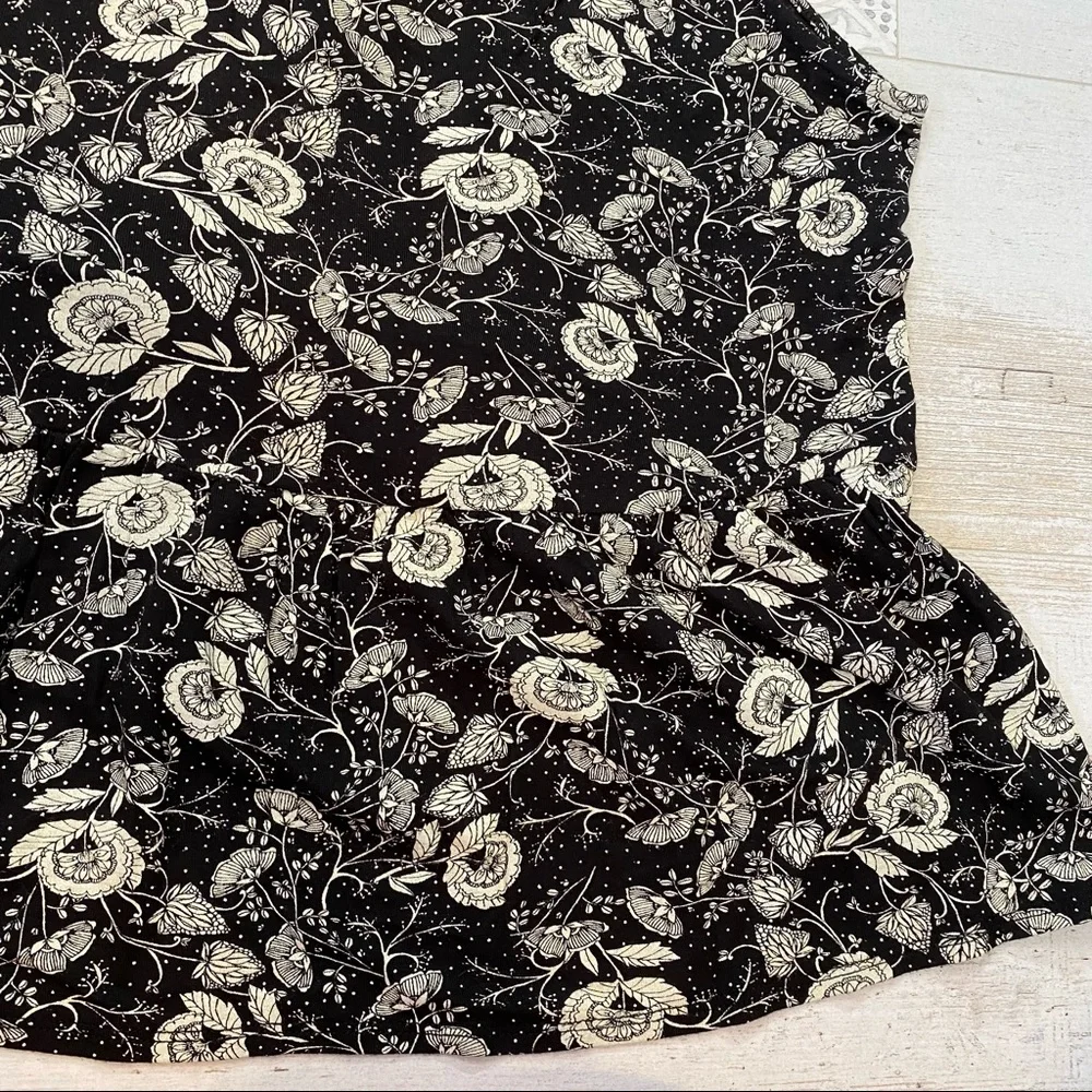 J. Crew Black and White Floral Print V Neck Peplum Top